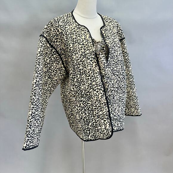 ASOS DESIGN cotton quilted leopard print bowtie tie front jacket Size Large Boxy - Picture 8 of 16